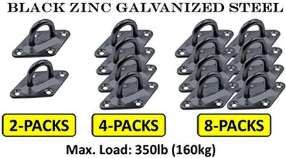 Heavy Duty Hammock Kits & Ceiling Hook Diamond Pad Eye Plates, 304 Stainless Steel & Black Zinc Galvanized Steel Corrosion Resistant, 2, 4 & 8 Packs - color: 8-Pack-Black-M6