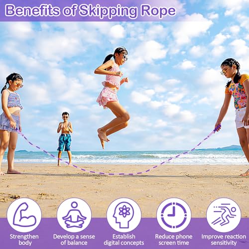 Jump Rope for Kids, Adjustable Jump Ropes for 4 5 6 7 8 10 12, Tangle Free - color: Green and Purple