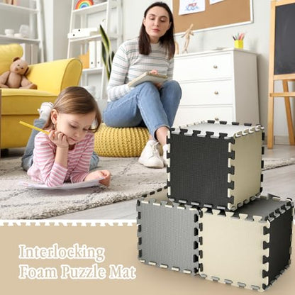 Nuanchu 60 PCS Kids Foam Puzzle Mat,Black, White, Gray - color: Black, White, Gray