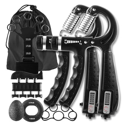 7PCS Grip Strength Trainer Kit, 2 Adjustable Forearm Resistance Grips, Finger Stretchers, Grip Ring, Hand Squeeze Ball, Finger Exercises, User Manual, Suitable for Hand Training, Suitable for Everyone