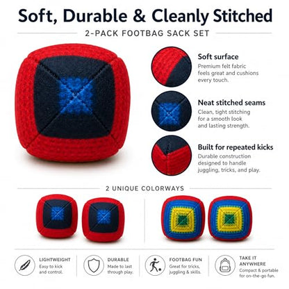 Retro Striped Footbag Professional Sand Filled Kick Ball - Hackys Foot Sacks for Beginners & Pros, Compact Agility Training & Outdoor Circle Game for Adults and Teens
