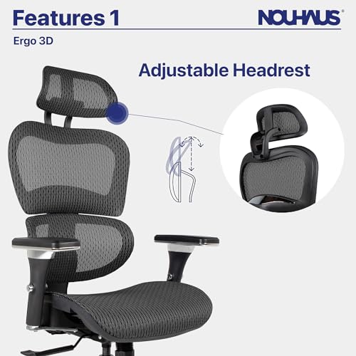 Nouhaus Ergo3D Ergonomic Office Chair Lumbar Support Mesh Office Chair with 4D Adjustable Armrest, Adjustable Headrest and Wheels, Mesh High Back Home Office Desk Chairs(Black) - color: Black