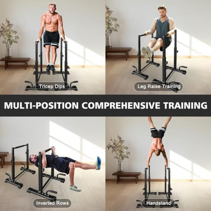 Dip Bar Station Set, 6 Level Adjustable, 1200lbs Heave Duty Dip Station for Full Body Workout Fitness, Functional Parallettes Bars