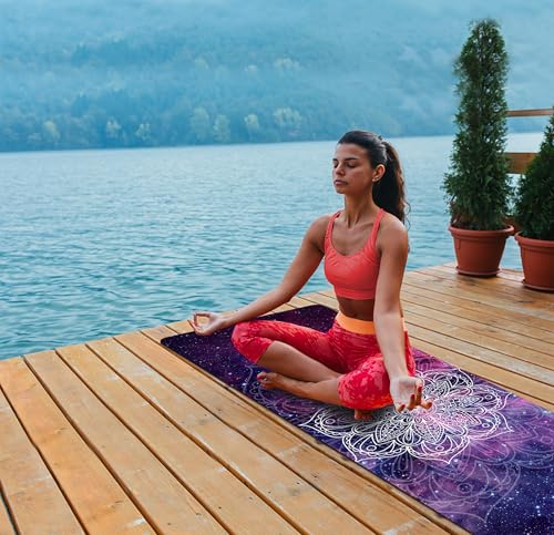 nuveti Printed Travel Yoga Mat-1/16 Inch Thick Non Slip Fitness Workout Mat with Carrying Bag, Foldable Lightweight Suede & Natural Rubber Yoga Mat for Yoga Pilates and Fitness 72" L x 24" W x 1.5mm - color: HaoHan-New