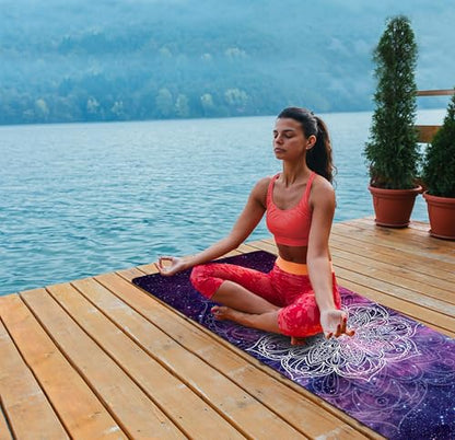 nuveti Printed Travel Yoga Mat-1/16 Inch Thick Non Slip Fitness Workout Mat with Carrying Bag, Foldable Lightweight Suede & Natural Rubber Yoga Mat for Yoga Pilates and Fitness 72" L x 24" W x 1.5mm - color: HaoHan-New