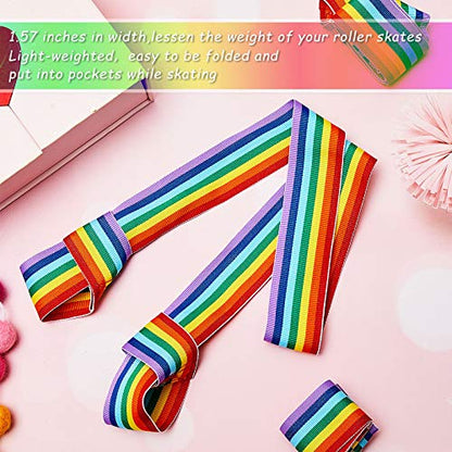 Skylety 2 Pcs Roller Skate Leash Adjustable Stretching Skate Boot Shoulder Strap Carrier for Child Women Men Skating - style: Rainbow Color Style