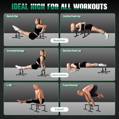 IMAYCC Push Up Bar, Adjustable 7.5" and 10.6" High Parallettes Bars & Dip Bar With Full-Cover Foam Grips, No Wobbling Calisthenics Equipment For Handstand, L-Sit, Gymnastics, Strength Training Home Gym - color: A