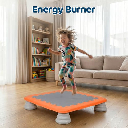 Mini Kids Trampoline, Rebounder Board Jump Trainer with EVA Cushion Surface & Non Slip PU Foam Base, Sensory Balance Board Toy 200 lbs Capacity Indoor Outdoor Play Equipment for Ages 3 to 12