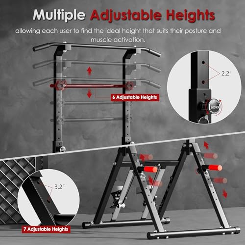 Power Tower Pull Up Station, soges Foldable Pull Up Bar Dip Station with Stair Stepper, Adjustable Free Standing Strength Training Equipment for Home Gym, Multi-Function Workout Tower