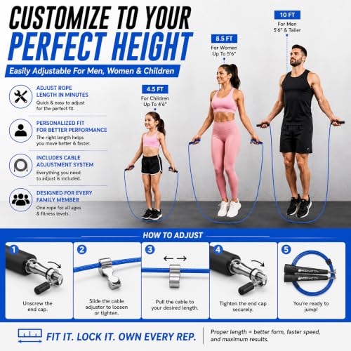 WOD Nation Adjustable Speed Jump Rope For Men, Women & Children - Blazing Fast Fitness Skipping Rope Perfect for Boxing, MMA, Endurance - color: Black