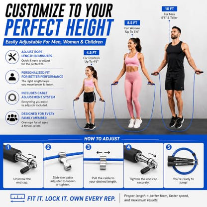 WOD Nation Adjustable Speed Jump Rope For Men, Women & Children - Blazing Fast Fitness Skipping Rope Perfect for Boxing, MMA, Endurance - color: Black