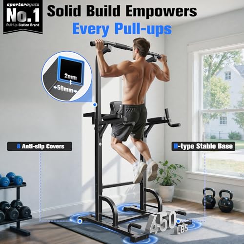 Sportsroyals Power Tower Pull Up Bar Station, 450LBS Stable Pull Up Dip Station for Home Gym Strength Training Equipment | FED Fitness - color: Black-01