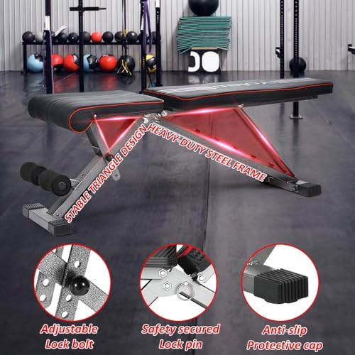 YOLEO Adjustable Weight Bench, Foldable Full Body Workout Benches Strength Training Folding Bench 330 lbs Weights Capacity, Decline/Incline/Flat, Exercise Equipment, Fitness Bench for Home Gym Machine