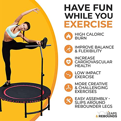 Leaps & ReBounds: Adjustable Stabilizer Bar - Fits All L&R Fitness Trampolines - Grippable & Cushy Foam Handles - Easy Assembly, Slips Over Existing Legs - Trampoline Sold Separately