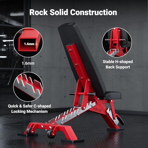YOLEO Commercial Adjustable Weight Bench 2315LB ASTM Certified – 80% Pre-Assembled Heavy Duty Workout Bench for Home Gym, Decline/Flat/Incline Bench Press, 2.4" Thick Pad & 2 Wheels - color: Weight Bench + 2 Dumbbells