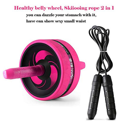 Ab Roller Wheel for Abs Workout - Complete Home Gym Set with AB Wheel Roller, Knee Mat, and Jump Rope (Pink)