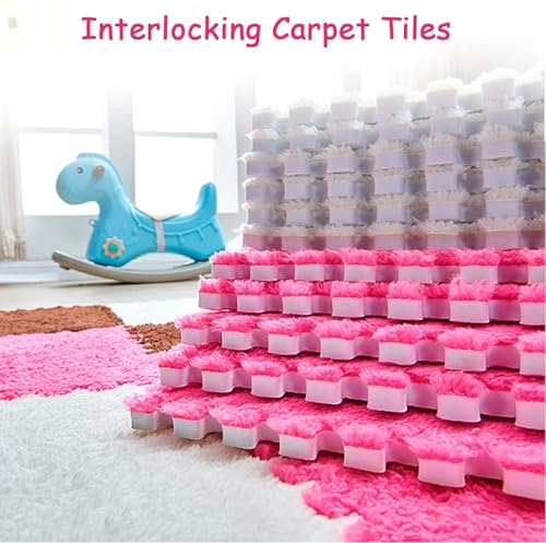 12 Pieces Thickened Plush Foam Interlocking Floor Mat,Fluffy Square Foam Tiles with 12 Edgings,Soft Anti-Slip Puzzle Area Rug Playmat for Bedroom,12X12inch,12 Tiles/11.6 Sq.Ft,Blue+White - color: Blue+white