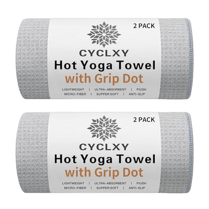 2 Pack Hot Yoga Towel with Grip Dot，Stickyfiber Yoga Mat Towels Non Slip for Hot Yoga,Absorbent Microfiber Sweat Anti-Slip Cover,Bikram,Pilates,Exercise