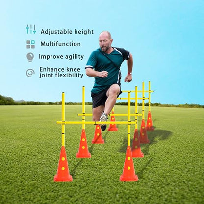 Agility Poles and Hurdles Set Detachable Speed Training Poles Set 8 Training Cones and 12 Agility Poles