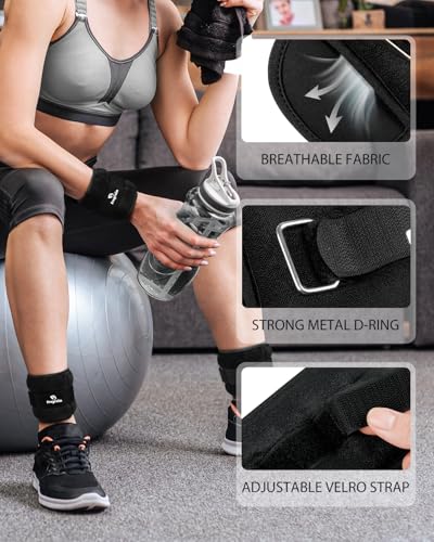 Ankle Weights, 1/2/3/4/6/8/10 LB 1 Pair Wrist Leg Arm Weight for Women, Men - color: Black, size: 1.5 lbs x2