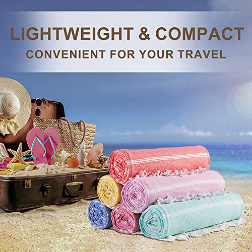 6 Packs Turkish Beach Towel Bathroom Bath Towels Set Bulk Soft Cotton Extra Large Sand Resistant Fast Drying Compact Packable Lightweight Sandrpoof Repellent Anti Repels Foldable Chamois