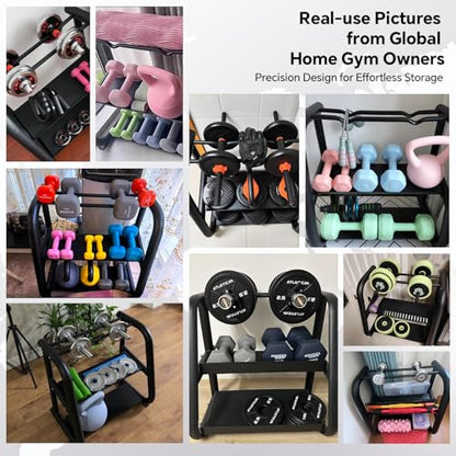 3-Tier Dumbbell Rack, Weight Rack for Dumbbells, Home Gym Storage for Dumbbells Kettlebells Yoga Mat and Balls, All in One Workout Storage, Powder Coated Finish Steel