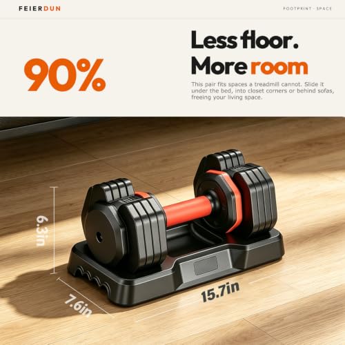 FEIERDUN Adjustable Dumbbell Set, Weight Set for Home Gym, 5/10-in-1 Free Weight Adjustable Dumbbells, Single Hand Twist Adjust with Non-Slip Handles, 90% Space Saving Strength Training for both Men&Women - color: 5 Weight Settings - 25 LB/Pair (50 LB Tot