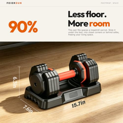 FEIERDUN Adjustable Dumbbell Set, Weight Set for Home Gym, 5/10-in-1 Free Weight Adjustable Dumbbells, Single Hand Twist Adjust with Non-Slip Handles, 90% Space Saving Strength Training for both Men&Women - color: 5 Weight Settings - 25 LB/Pair (50 LB Tot