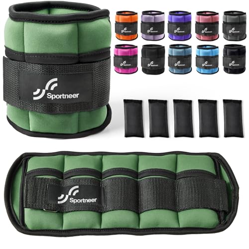 Sportneer Adjustable Ankle Weights Set - 1 Pair (2-10 lbs) Removable Sandbags for Women & Men, Comfortable Neoprene Leg Weights for Walking, Running, Pilates, Yoga, Home Workout & Physical Therapy