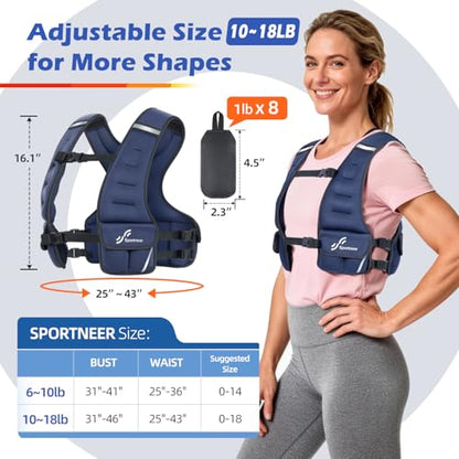 Sportneer Adjustable Weighted Vest Woman: 6-10lb/10-18lb Weighted Vests - color: Blue, size: 10-18 lbs