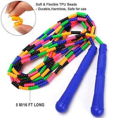 16 FT Long Jump Rope(2 PACK), Double Dutch Jump Ropes, Soft Beaded Skipping for Kids Adults, Plastic Segmented Long Enough for 4-5 Jumpers - color: Blue