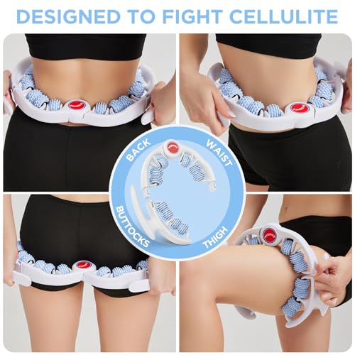 Cellulite Massage Tool, Anti-Cellulite Roller- Lymphatic Drainage Massager - Muscle Roller, Deep Fascia Massage, Dimpled Skin Removal, Legs/Thighs/Buttocks, Smooth Skin (14 Wheel - Blue) - color: 14 Wheel -White Blue