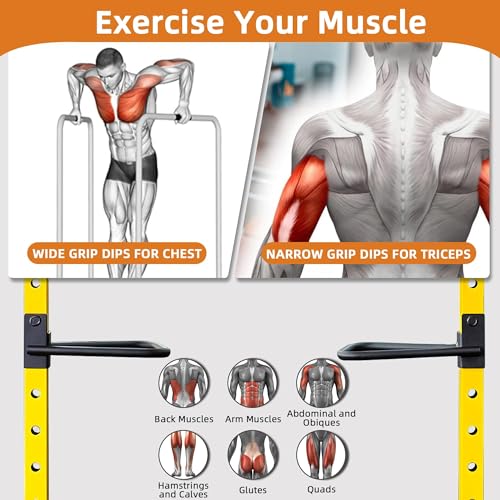 Dual Grip Dip Bars Attachment for 2x2 Power Rack & Squat Rack, Heavy Duty Pair for Pull Ups, Push Ups, Triceps & Chest Workouts, 330LBS Capacity