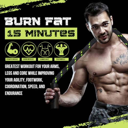 Heavy Jump Rope For Fitness 3LB - New 360 Rotating Handles Weighted Jump Rope - Full Body Workout For Men & Women