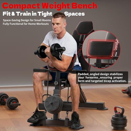Adjustable Weight Bench, Foldable Incline Decline Flat Workout Bench for Home Gym Full Body Dumbbell Exercise, 660LBS Capacity (Black)