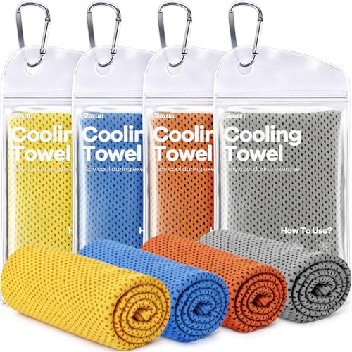 ROXUN 4 Pack Cooling Towels, 40''x12'' Soft Breathable Chilly Neck Ice Towel for Workout Running Golf Gray+Blue+Orange+Yellow - color: Gray+blue+orange+yellow