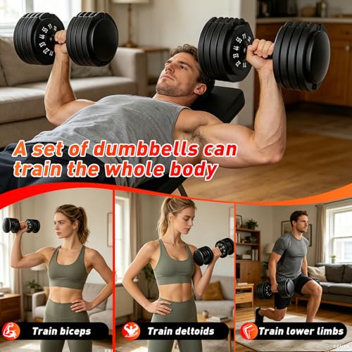 25/55lb Pair Adjustable Dumbbell Set, Adjustable Dumbbells Set of 2, 5 in 1/10 in 1 Free Weights Dumbbells Set with Anti-Slip Texture Handle, Weight Set For Home Gym Suit both Men and Women