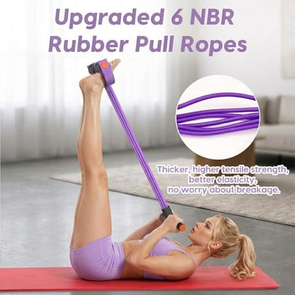 Pedal Resistance Band with Handles, Purple, Upgraded 6-Tube | Pedal Puller for Home Workouts, Full-Body, Core Strength, Arm Training and Leg Exercises