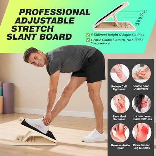 3-in-1 Slant Board & 180°/360° Balance Board, Portable 6 Angle Adjustable Calf Stretcher with Training Poster, Anti-Slip 300LBS Wobble Board for Physical Therapy, Standing Desk & Core Strength