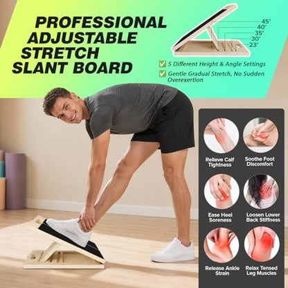 3-in-1 Slant Board & 180°/360° Balance Board, Portable 6 Angle Adjustable Calf Stretcher with Training Poster, Anti-Slip 300LBS Wobble Board for Physical Therapy, Standing Desk & Core Strength