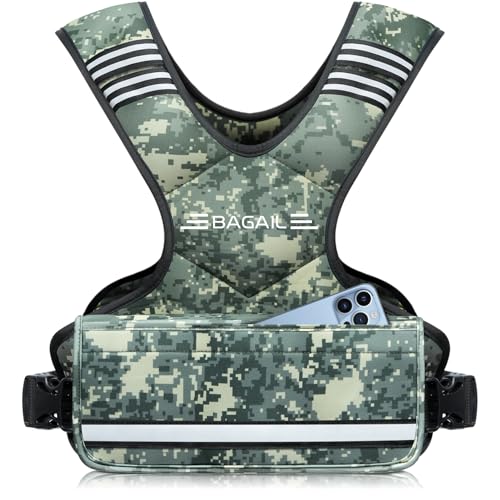 BAGAIL Adjustable Weighted Vest for Women 4-10lb/12-18lb/20-32lb, Comfortable U-Neck Rucking Vest with 6 Removable Weights, Storage Pocket and Reflective Strips for Walking, Jogging, Weight Loss - color: Green Camo, size: 4-10 Lb