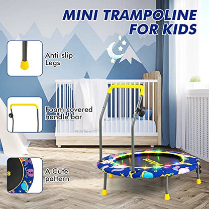 INFANS 36" Foldable Mini Trampoline with Bluetooth Audio LED Lights Detachable Handrail, Small Trampoline for Kids Exercise Indoor Outdoor Toddlers Max Load 220 LBS (Music Lights Trampoline)