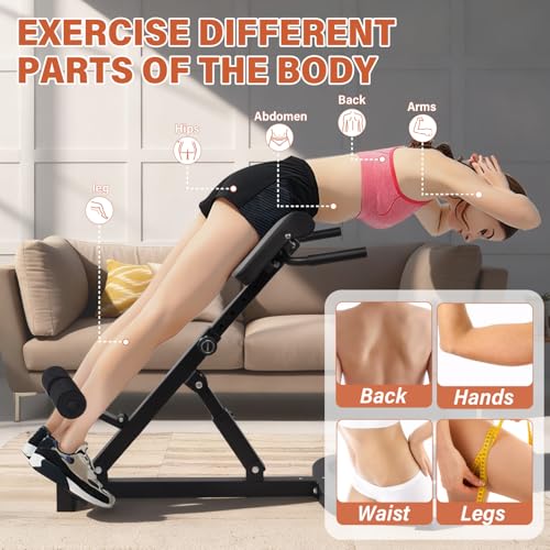 Roman Chair, Back Extension Bench Machine, Angle & Height Duals Adjustable Hyperextension Bench, 330 Lbs Weight Capacity, Back Exercise Equipment, Foldable For Home Gym, Men Women, Full Body