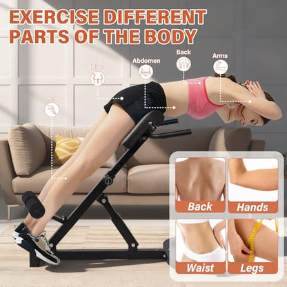 Roman Chair, Back Extension Bench Machine, Angle & Height Duals Adjustable Hyperextension Bench, 330 Lbs Weight Capacity, Back Exercise Equipment, Foldable For Home Gym, Men Women, Full Body