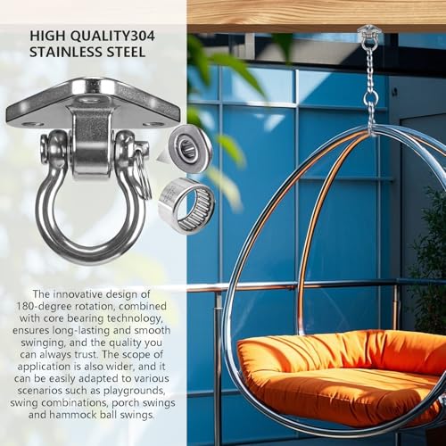 2 Bearing Swing Hangers Heavy Duty 304 Stainless Steel 1500LB Capacity 180°for Yoga Porch Swing Seat Sandbag, Gym