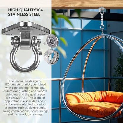 2 Bearing Swing Hangers Heavy Duty 304 Stainless Steel 1500LB Capacity 180°for Yoga Porch Swing Seat Sandbag, Gym