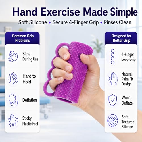 Hand Exercise Grip Ball for Grip Strength Training, 4-Finger Squeeze Ball, Textured Silicone Finger Exerciser for Stroke Hand Exercise, Arthritis and Carpal Tunnel Routines and Stress Relief