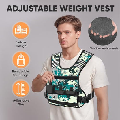 Adjustable Weighted Vest, 4-10lb/12-18lb/20-32lb Vest with 6 Ironsand Weights and Large Pocket, Weight Vest for Men Women Strength Training, Running, Walking - color: Digital Camo, size: 12-18lbs