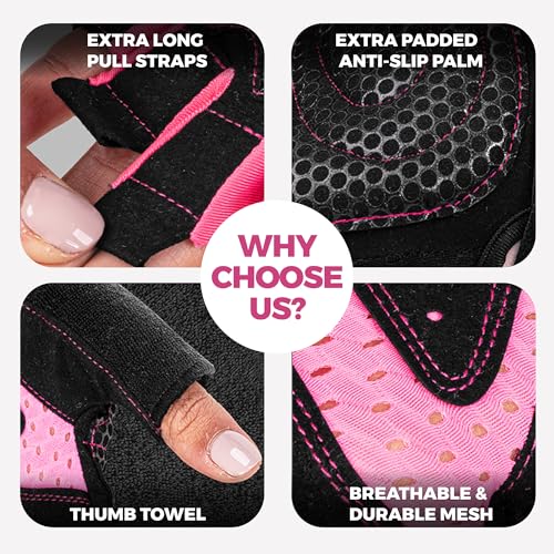 Workout Gloves for Women – Breathable Gym Gloves for Women with Palm Protection and Enhanced Grip – Padded Weight Lifting Glove for Womens with Wrist Wraps Support Weightlifting Exercise Cycling