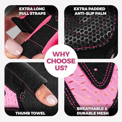 Workout Gloves for Women – Breathable Gym Gloves for Women with Palm Protection and Enhanced Grip – Padded Weight Lifting Glove for Womens with Wrist Wraps Support Weightlifting Exercise Cycling